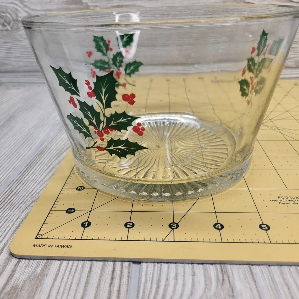 Indiana Glass Holly Berry Glass Bowl Punch Candy Serving Dish Christmas Holiday